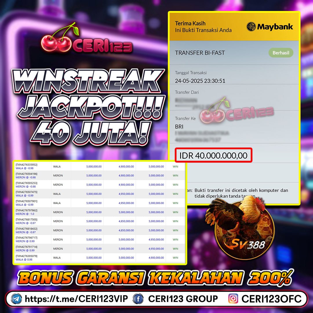CERI123 JACKPOT SV388 SABUNG AYAM  RP 40.000.000 ID :LULO***